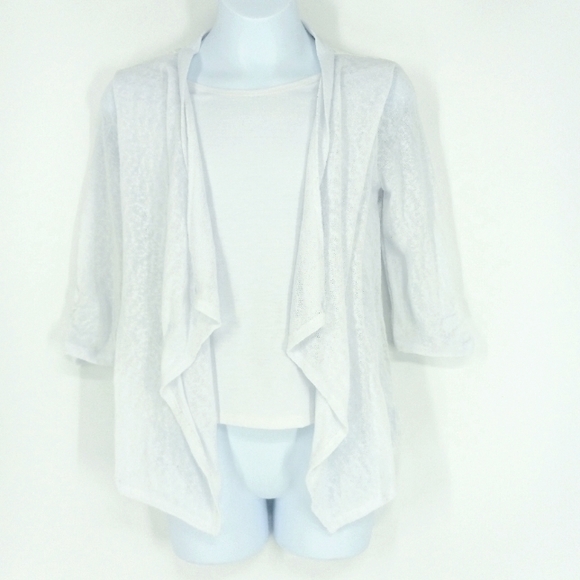 Iz Byer Size Medium 10-12 White Lace Attached Tank Dressy Open Front  Cardigan - Picture 1 of 7
